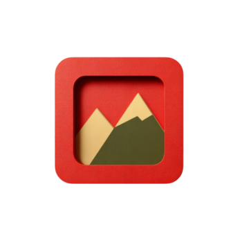 Embossed mountain image in a red frame, minimalist design on transparent background png