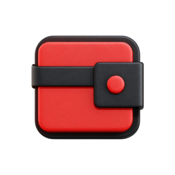 3d interpretazione di rosso portafoglio icona con nero elementi su trasparente sfondo png