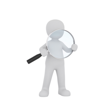 Searching for Answers A 3D Rendering of a Figure with a Magnifying Glass on Transparent png