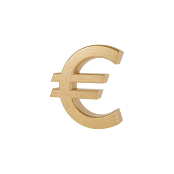 brilhando euro símbolo fundição uma sutil brilho contra uma imaculado isolado transparente configuração mostrando png