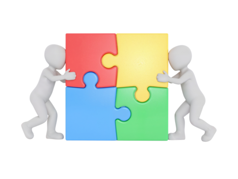 cooperativo esforço montagem uma quebra-cabeça, ilustrando sinergia e Solução de problemas, isolado png