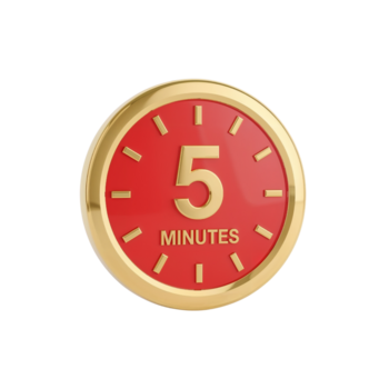 cinco minutos contagem regressiva cronômetro com dourado quadro, urgência e Tempo gestão conceito em isolado png