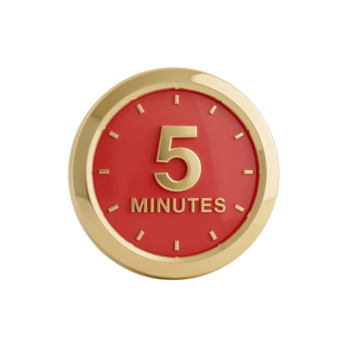 dourado acentuado cronômetro exibindo cinco minutos contra a isolado transparente configuração png