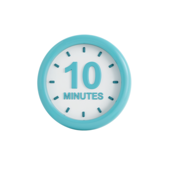 estilizado relógio face exibindo dez minutos, indicando uma breve intervalo em uma limpar \ limpo pano de fundo png