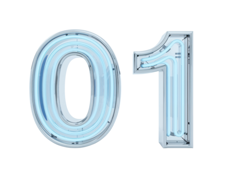 Luminous zero and one display, glowing with an inviting light on a transparent field png