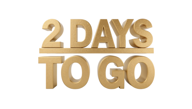 gyllene text indikerar två dagar återstående på isolerat transparent lager nedräkning png