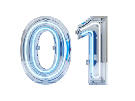 illuminato cifre scintillante luminescenza di il numerale 01 contro un' rigido etereo nulla png