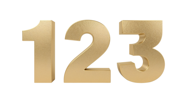 Impressionante oro numeri in mostra il sequenza uno, Due, e tre su un' neutro fondale png