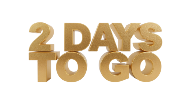 gyllene 3d tolkning nedräkning grafisk med två dagar återstående fram tills händelse lansera png