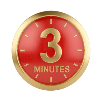 Golden bordered timer displaying three minutes signifying a concise duration and promptness png