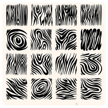 Set of Abstract Hand-Drawn Zebra Animal Print Texture Squares vector