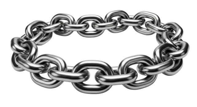 Circular metal link chain bracelet isolated on a transparent background. A symbol of strength, connection, and unity in a realistic 3D illustration png