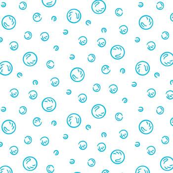 Hand-drawn seamless pattern of water and soap bubbles in doodle style. Rounded fizzy shapes representing air, foam, or sparkling drink bubbles. Perfect for backgrounds, packaging, or bathroom vector
