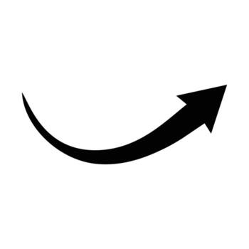 A black curved arrow, pointing upward and right, on a white background. The arrow has a defined arrowhead vector