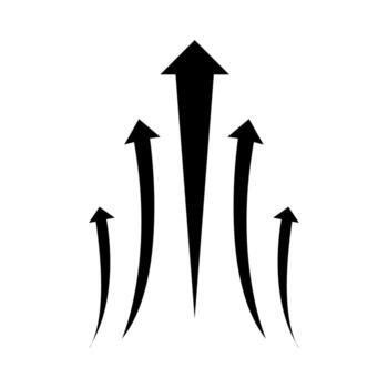 A graphic arrangement of five upward-pointing black arrows of varying lengths and curves on a white background vector