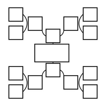 A diagram with a central rectangle, connected by lines to surrounding squares, creating a framework for organization or representation of interconnected concepts vector