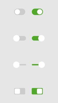 A clean illustration of switch toggles in circular and rectangular forms, green and gray vector