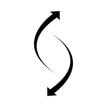 Black arrows curve towards each other in a mirrored design, over a white backdrop vector