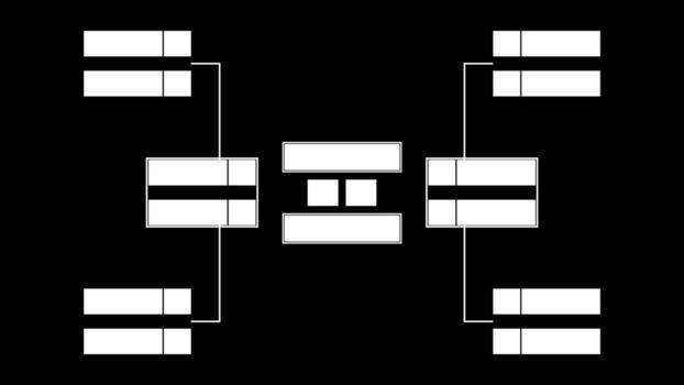 Diagram of a tournament bracket. Nodes are connected by lines, forming a tree-like structure. Rectangular boxes divide into smaller boxes with horizontal lines. All on a black background vector
