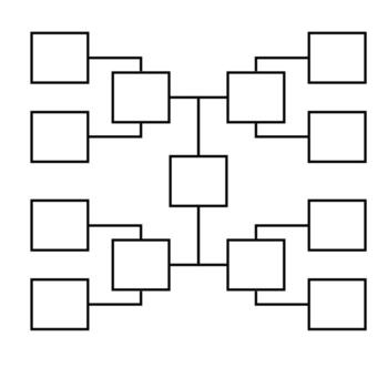 A diagram depicting a network of interconnected rectangular blocks. Solid black lines connect various blocks. White spaces. Abstract vector