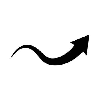A black, stylized arrow curves upward from left to right, resembling a sine wave and pointing forward on a white background vector