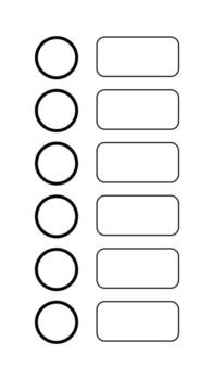 A vertical layout depicts a form with six paired circular and rectangular boxes, all outlined in thick black against a white background. The circles are left, the rectangles are right vector