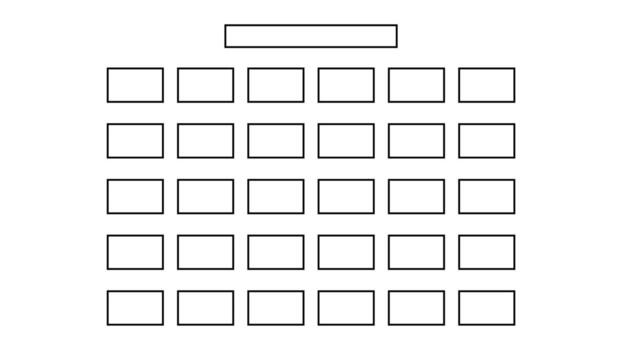 A grid layout featuring multiple blank rectangular shapes, with a larger rectangular box above. All boxes are outlined in black against a white background vector