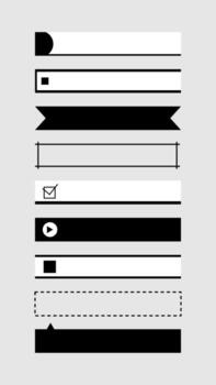 A series of black and white graphical elements on a gray background arranged vertically vector