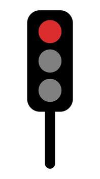 A traffic signal shows a red light, with two gray lights below, on a black vertical bar vector