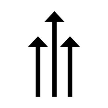 Three black upward arrows, different heights, on white background, forming a visual metaphor for growth or progress vector