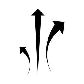 A black and white graphic showing three upward-pointing arrows of varying lengths and curves vector
