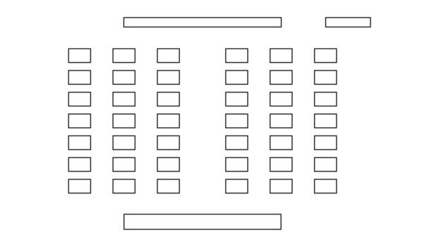 A geometric diagram depicts a rectangular space with rectangular forms. Some rectangle blocks are arranged in rows, with a long block at the top and bottom vector