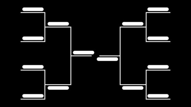 A tournament bracket diagram with white boxes and lines against a black background, showing the structure of competing teams vector