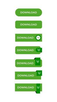 Green DOWNLOAD buttons with arrows, circles, and different designs on a white background vector