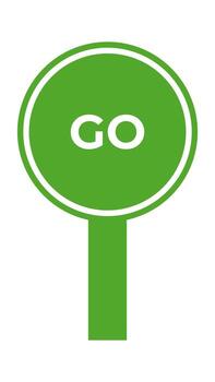 Green circular sign with GO in white text, attached to a green rectangle stem vector