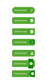 Series of green download buttons with different arrow and download icons on a white background vector