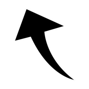 A stylized black arrow pointing upward and to the right, with a curved tail, against a white background vector