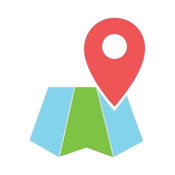 Folded Paper Map Icon with Red Location Pin. GPS Navigation, Route Planning, and Travel Symbol. vector
