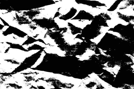 High Contrast Crumpled Paper Texture Overlay. Monochrome Distressed Background with Rough, Jagged Folds and Creases for Abstract Grunge Designs. vector