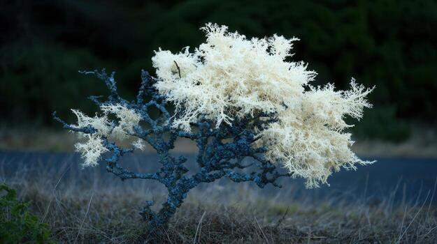 Soft light filters through bare branches of a tree highlighting the delicate details of winter scenery photo