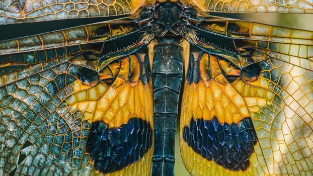 Dragonfly body showing intricate wing patterns and anatomy photo