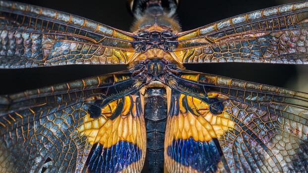 Dragonfly wings displaying intricate patterns and vibrant colors photo