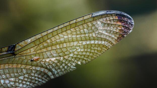 Dragonfly wing showing transparent intricate natural patterns photo