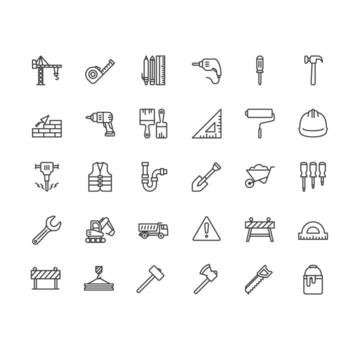 construcción herramientas icono conjunto en línea estilo, Perfecto para edificio aplicaciones, web diseño, y infografía. vector