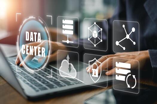 High-tech data center showcasing digital interfaces, cloud computing, and secure data management solutions. photo