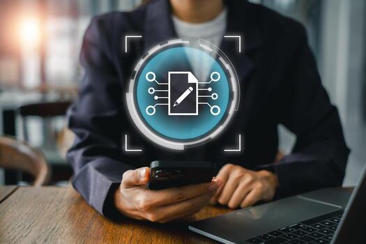 Visual representation of smart contract technology, showcasing digital interfaces and blockchain elements. photo