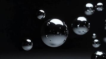 riflessi di sfere e bolle su un' buio sfondo, cattura leggero e ombra nel astratto dettaglio video