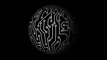 Esplorare un' digitale sfera in mostra intricato circuito modelli nel un' buio ambientazione video