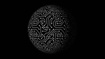 Exploring a futuristic design with circuit patterns on a black sphere video