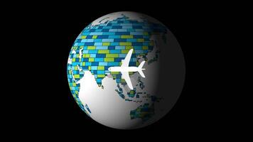utforska global resa alternativ med animerad flygplan flyg banor och färgrik Kartor video